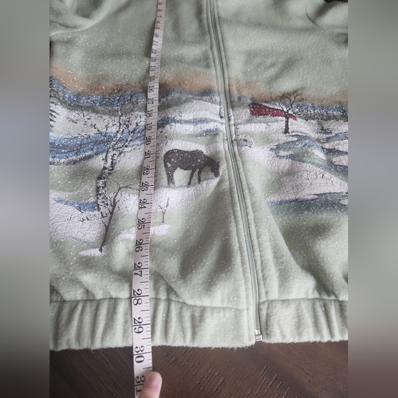 Ladies Med 1990's Tudor Court Winter Scene Zip-Up Sweater - Picture 6 of 9